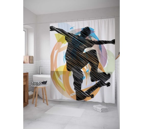 Штора (занавеска) для ванной JoyArty из сатена, 180х200 см с крючками sc_37293