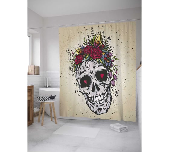 Штора (занавеска) для ванной JoyArty из сатена, 180х200 см с крючками sc_35928 1