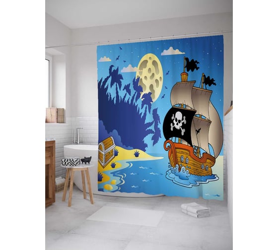 Штора (занавеска) для ванной JoyArty "Ночью у острова" из сатена, 180х200 см с крючками, sc_38224 1