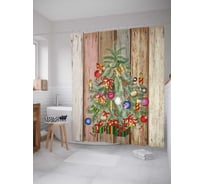 Штора (занавеска) для ванной JoyArty "Новогодняя елочка рисунок на заборе" из сатена, 180х200 см с крючками, sc_5476