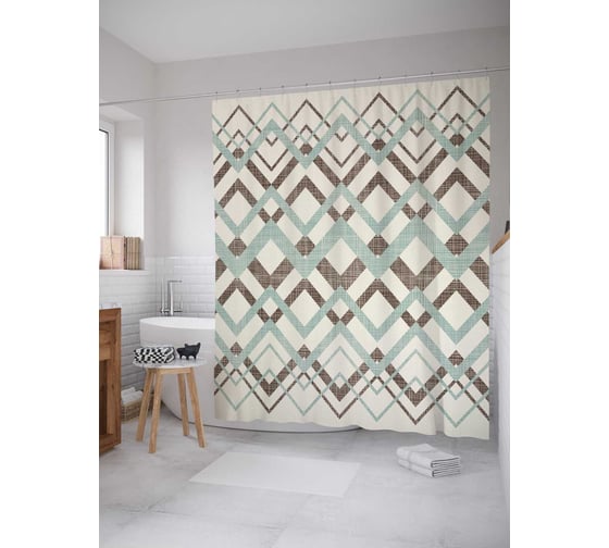 Штора (занавеска) для ванной JoyArty "Наложение зигзагов" из сатена, 180х200 см с крючками, sc_37465 1