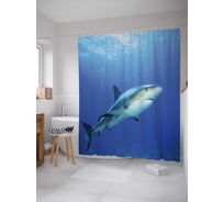 Штора (занавеска) для ванной JoyArty "Одинокая акула" из сатена, 180х200 см с крючками, sc_38031