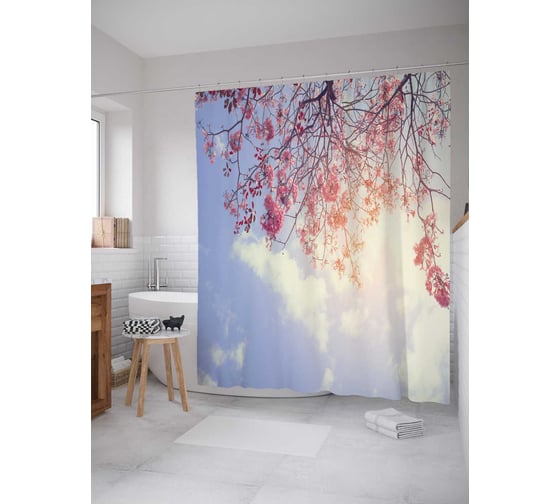 Штора (занавеска) для ванной JoyArty "Осеннее небо" из сатена, 180х200 см с крючками, sc_37458 1