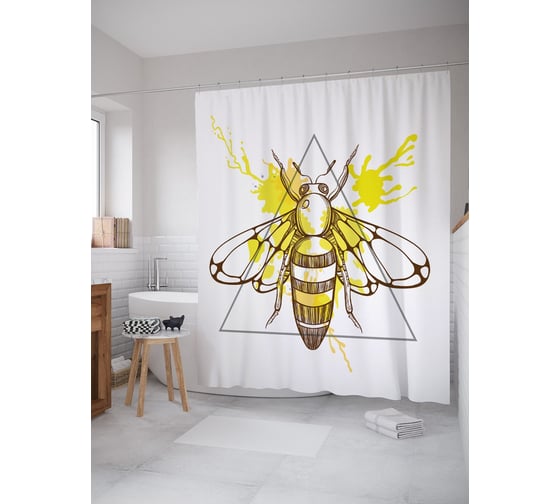 Штора (занавеска) для ванной JoyArty "Пчелиная магия" из сатена, 180х200 см с крючками, sc_52841 1