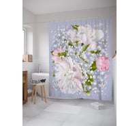 Штора (занавеска) для ванной JoyArty "Букет с пионами" из сатена, 180х200 см с крючками, sc_53156
