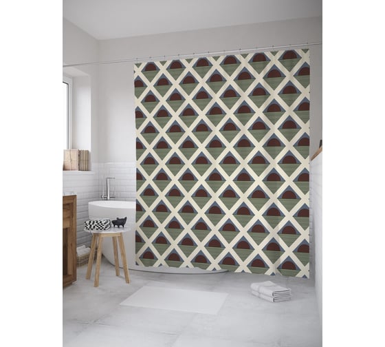 Штора (занавеска) для ванной JoyArty "Геометрический закат" из сатена, 180х200 см с крючками, sc_59271 1