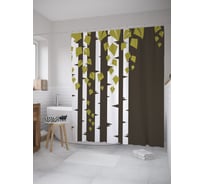 Штора (занавеска) для ванной JoyArty "Березовая роща" из сатена, 180х200 см с крючками, sc_60557