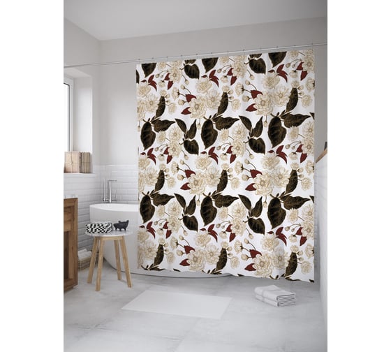 Штора (занавеска) для ванной JoyArty из сатена, 180х200 см с крючками sc_59249