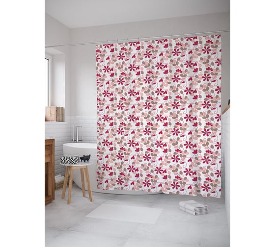 Штора (занавеска) для ванной JoyArty "Растительная нежность" из сатена, 180х200 см с крючками, sc_57542