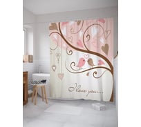 Штора (занавеска) для ванной JoyArty "Свидание на ветке" из сатена, 180х200 см с крючками, sc_53023