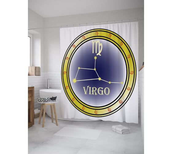 Штора (занавеска) для ванной JoyArty "Монета со знаком Дева" из сатена, 180х200 см с крючками, sc_60191 1