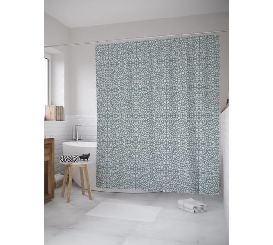 Штора (занавеска) для ванной JoyArty "Листья и цветы" из сатена, 180х200 см с крючками, sc_60684 1