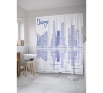 Штора (занавеска) для ванной JoyArty "Небоскребы Чикаго" из сатена, 180х200 см с крючками, sc_60420
