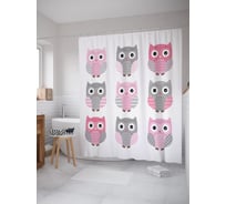 Штора (занавеска) для ванной JoyArty "Орнамент на совах" из сатена, 180х200 см с крючками, sc_58181