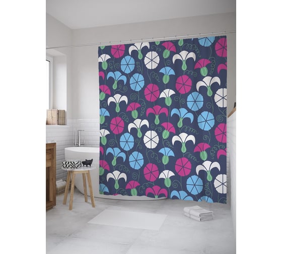 Штора (занавеска) для ванной JoyArty из сатена, 180х200 см с крючками sc_59268