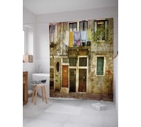 Штора (занавеска) для ванной JoyArty "Окна старого дома" из сатена, 180х200 см с крючками, sc_37896
