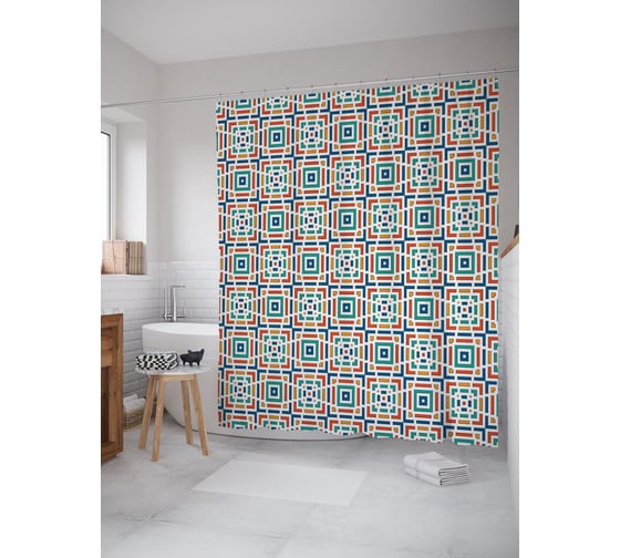 Штора (занавеска) для ванной JoyArty "Геометрический калейдоскоп" из сатена, 180х200 см с крючками, sc_58437 1