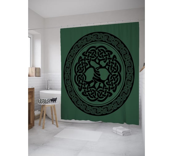 Штора (занавеска) для ванной JoyArty "Японский орнамент" из сатена, 180х200 см с крючками, sc_60008 1