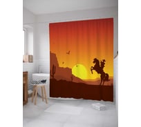 Штора (занавеска) для ванной JoyArty "Ковбой в прериях" из сатена, 180х200 см с крючками, sc_37950