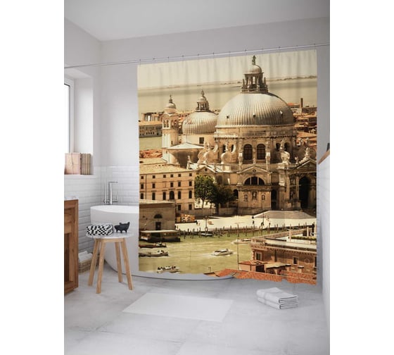 Штора (занавеска) для ванной JoyArty "Санта-Мария-делла-Салюте" из сатена, 180х200 см с крючками, sc_37884 1