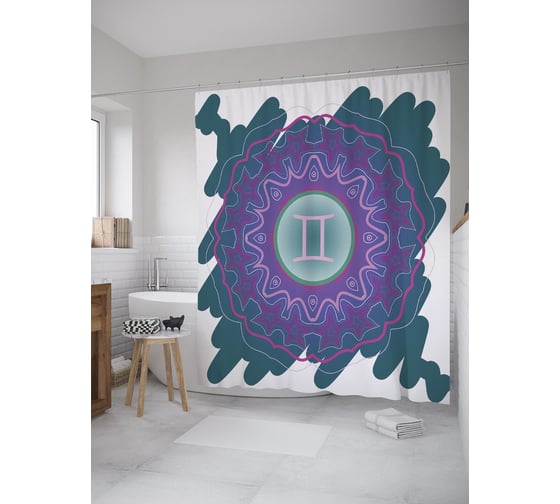 Штора (занавеска) для ванной JoyArty "Знак Близнецов в орнаменте" из сатена, 180х200 см с крючками, sc_60333 1