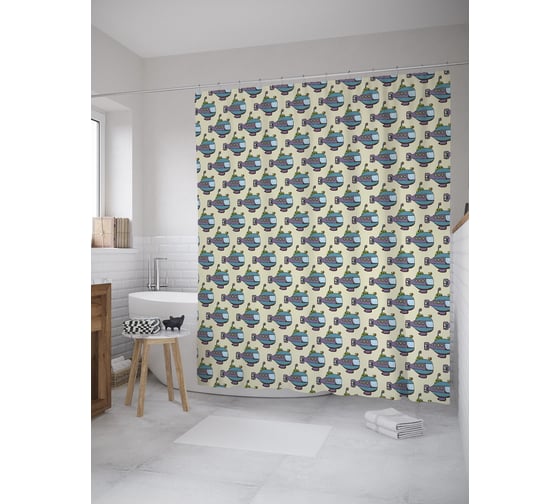 Штора (занавеска) для ванной JoyArty "Армия батискафов" из сатена, 180х200 см с крючками, sc_60469 1