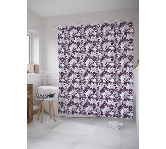 Штора (занавеска) для ванной JoyArty "Розы на этносе" из сатена, 180х200 см с крючками, sc_59065 1