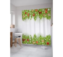 Штора (занавеска) для ванной JoyArty "Игрушки на снежных елях" из сатена, 180х200 см с крючками, sc_53287