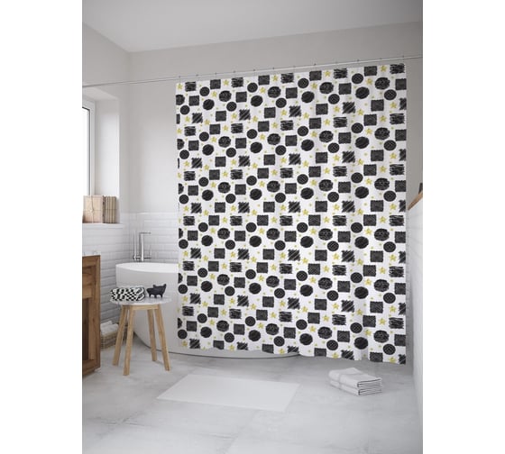 Штора (занавеска) для ванной JoyArty "Графические фигуры" из сатена, 180х200 см с крючками, sc_59069 1