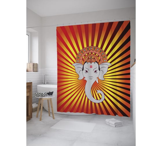 Штора (занавеска) для ванной JoyArty "Священный слон поп-арт" из сатена, 180х200 см с крючками, sc_59858 1
