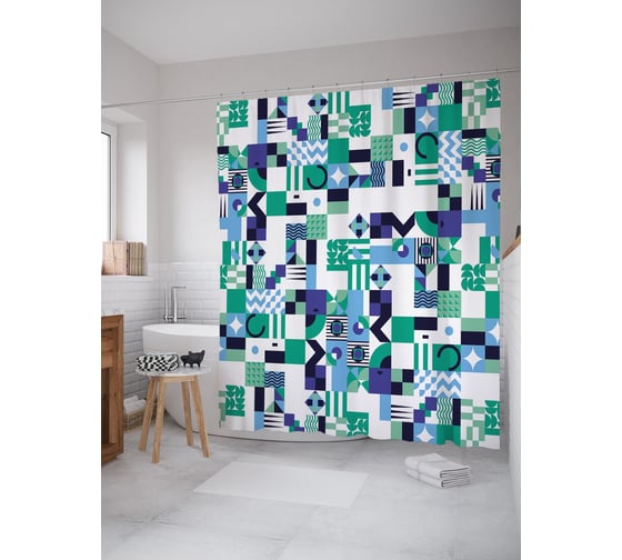 Штора (занавеска) для ванной JoyArty из сатена, 180х200 см с крючками sc_53659