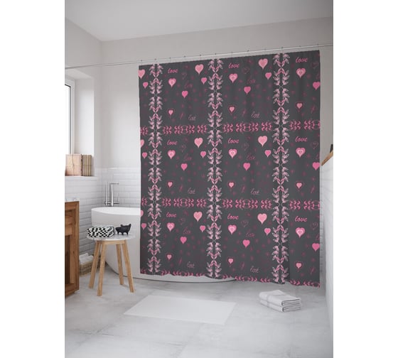 Штора (занавеска) для ванной JoyArty "Нежность сердец" из сатена, 180х200 см с крючками, sc_58189 1