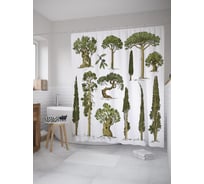 Штора (занавеска) для ванной JoyArty "Кипарисовое дерево" из сатена, 180х200 см с крючками, sc_60641