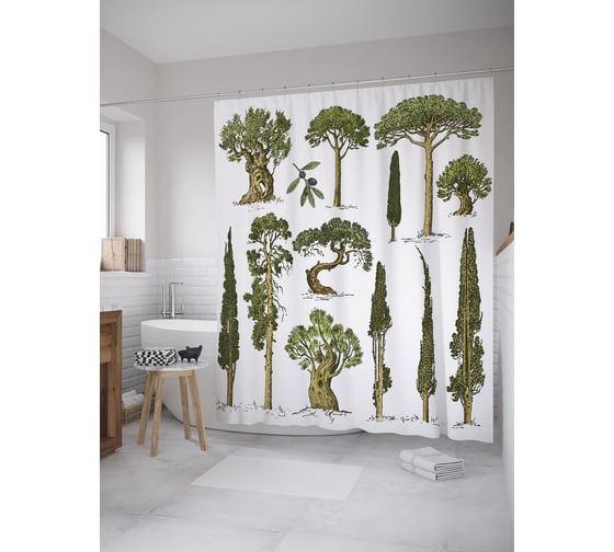 Штора (занавеска) для ванной JoyArty "Кипарисовое дерево" из сатена, 180х200 см с крючками, sc_60641 1