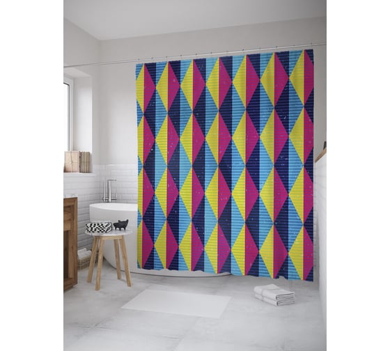 Штора (занавеска) для ванной JoyArty "Полосатые ромбы" из сатена, 180х200 см с крючками, sc_59265 1