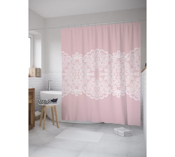 Штора (занавеска) для ванной JoyArty "Ажурная лента" из сатена, 180х200 см с крючками, sc_55133