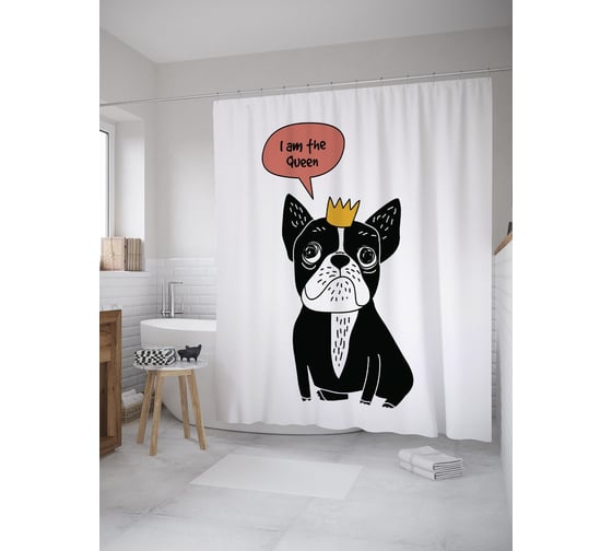 Штора (занавеска) для ванной JoyArty "Я король" из сатена, 180х200 см с крючками, sc_60782 1