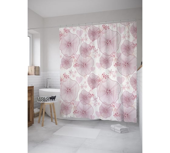 Штора (занавеска) для ванной JoyArty "Нежные цветы" из сатена, 180х200 см с крючками, sc_60386 1