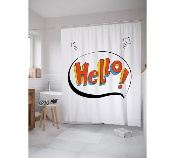 Штора (занавеска) для ванной JoyArty "Приветствие арт" из сатена, 180х200 см с крючками, sc_52971 1