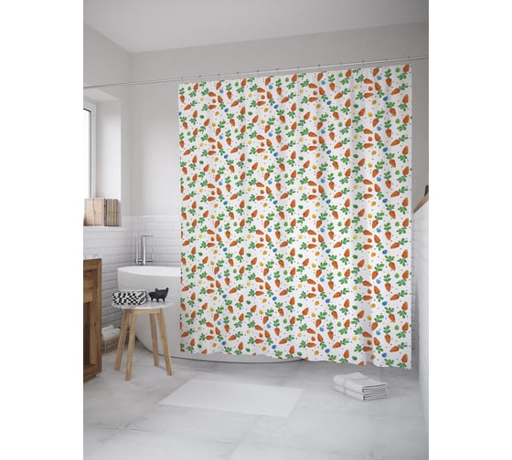 Штора (занавеска) для ванной JoyArty "Морковка на Пасху" из сатена, 180х200 см с крючками, sc_55464 1