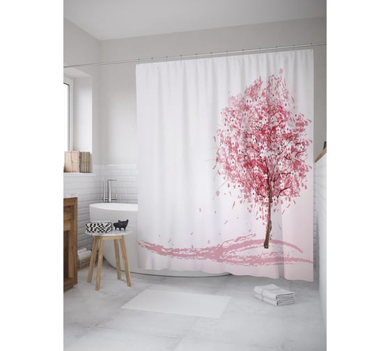 Штора (занавеска) для ванной JoyArty "Осеннее дерево в акварели" из сатена, 180х200 см с крючками, sc_60551 1