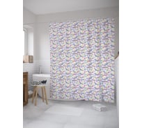 Штора (занавеска) для ванной JoyArty "Контуры китов на горошке" из сатена, 180х200 см с крючками, sc_55346