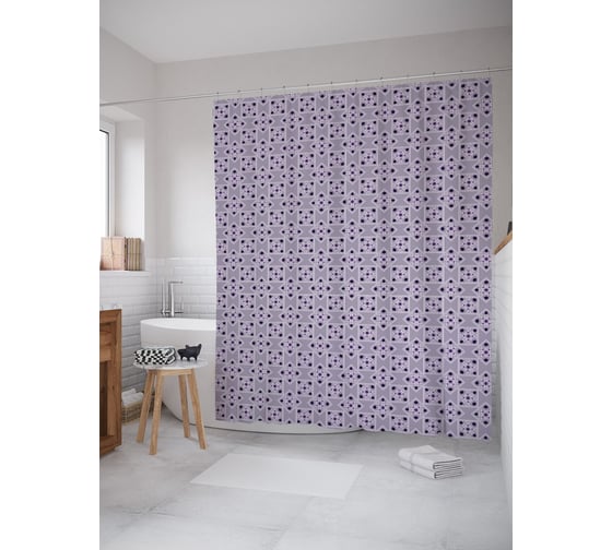 Штора (занавеска) для ванной JoyArty "Орнаменты в ромбах и квадратах" из сатена, 180х200 см с крючками, sc_57630 1