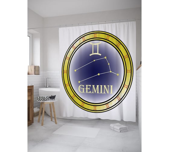 Штора (занавеска) для ванной JoyArty "Монета знак Близнецы" из сатена, 180х200 см с крючками, sc_60336 1