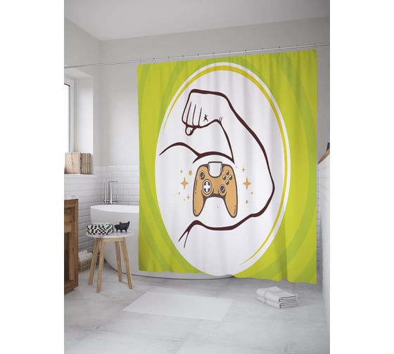 Штора (занавеска) для ванной JoyArty "Сильный игрок" из сатена, 180х200 см с крючками, sc_60090 1