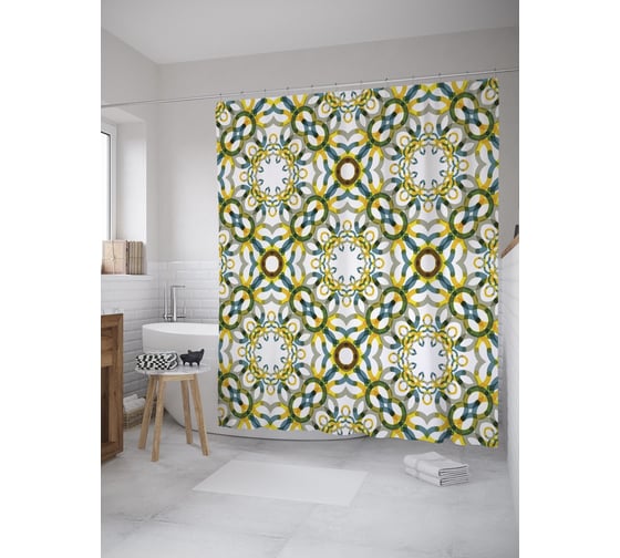 Штора (занавеска) для ванной JoyArty из сатена, 180х200 см с крючками sc_59274