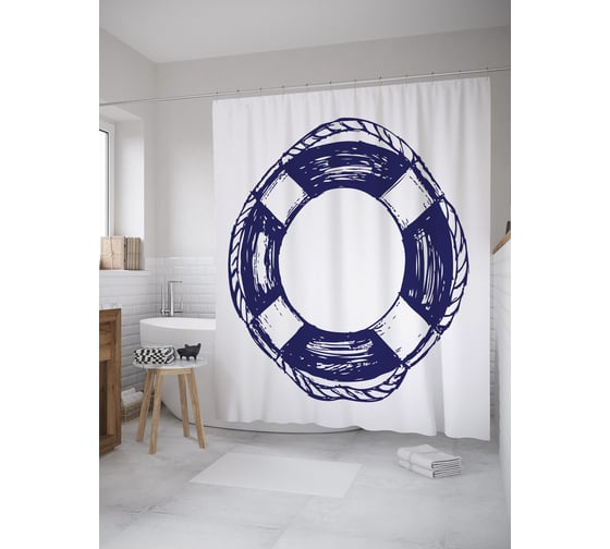 Штора (занавеска) для ванной JoyArty "Спасательный круг акварель" из сатена, 180х200 см с крючками, sc_60117 1