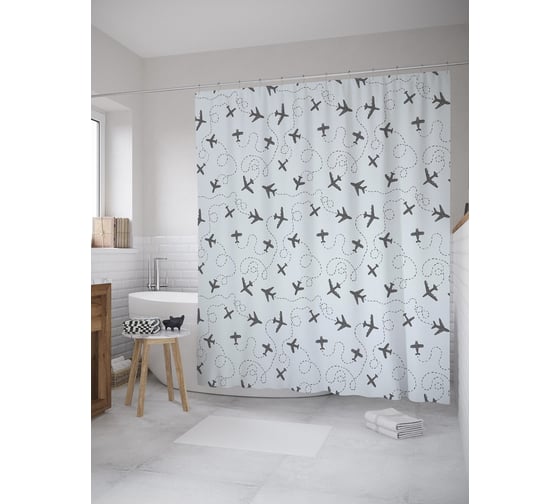 Штора (занавеска) для ванной JoyArty "Пике самолета" из сатена, 180х200 см с крючками, sc_61889 1
