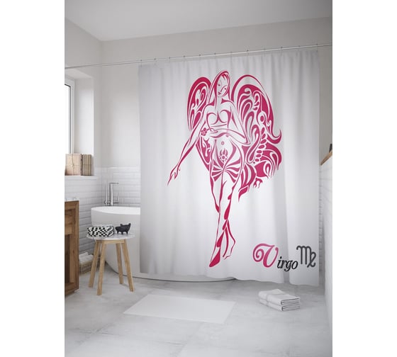 Штора (занавеска) для ванной JoyArty "Дева с крыльями" из сатена, 180х200 см с крючками, sc_60186 1