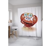 Штора (занавеска) для ванной JoyArty "Краб с очками" из сатена, 180х200 см с крючками, sc_55220